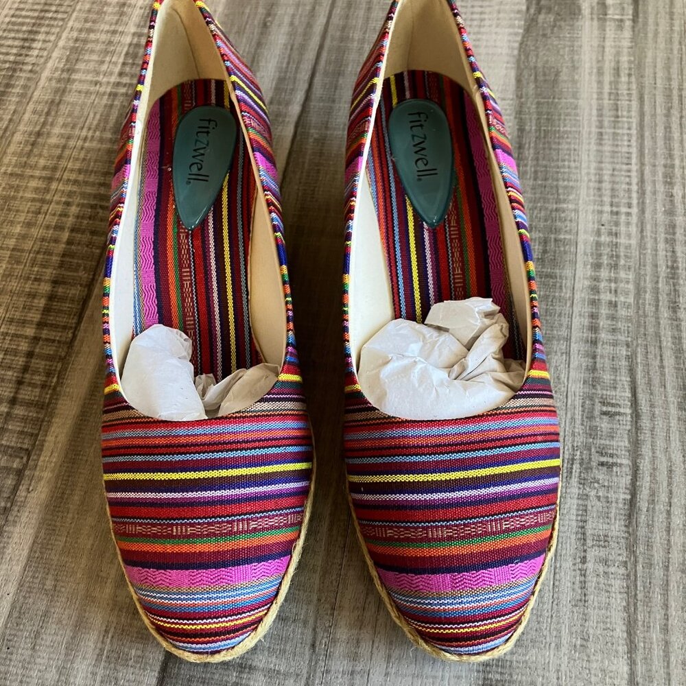 Fitzwell Striped Fun Summer Espadrille Wedges, Size 9.5 W